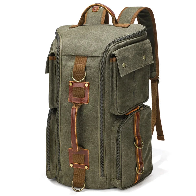 Stylish Vintage Leather 16-Inch Laptop Backpack - Durable Waxed Canvas Rucksack for Travel and Daily Use