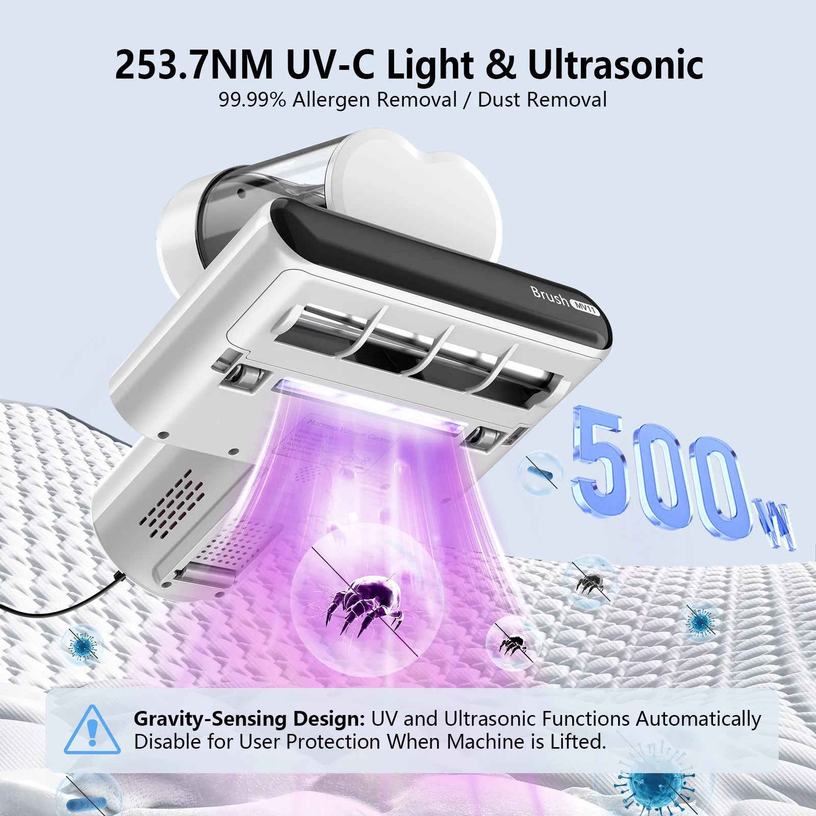Powerful 16Kpa Handheld Mattress Vacuum Cleaner with UV Light for Ultimate Deep Cleaning of Beds and Sofas