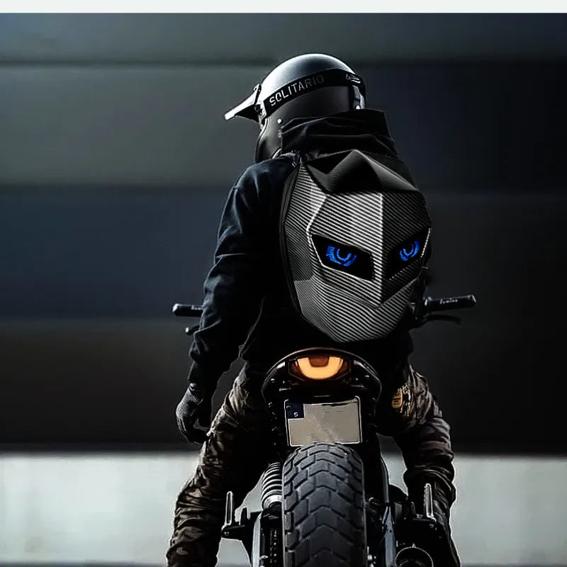 Revolutionary Rider Motorcycle LED Backpack with Bluetooth and Carbon Fiber Design - Perfect for School and Riding Adventures