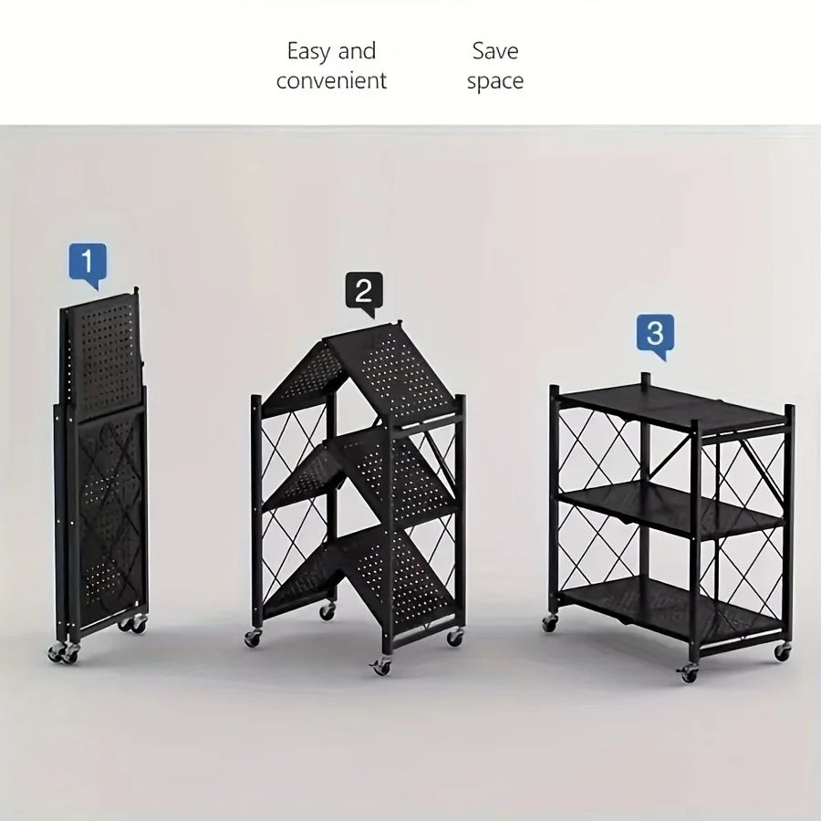 Maximize Your Space with Our 3/4/5-Layer Heavy-Duty Foldable Metal Storage Rack on Wheels – Perfect for Garage and Kitchen Organization!