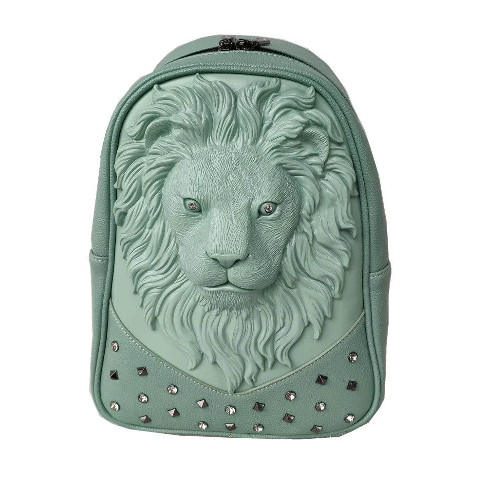 Stylish 3D Embossed Lion Head PU Leather Backpack - Perfect for School and Everyday Use