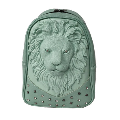 Stylish 3D Embossed Lion Head PU Leather Backpack - Perfect for School and Everyday Use