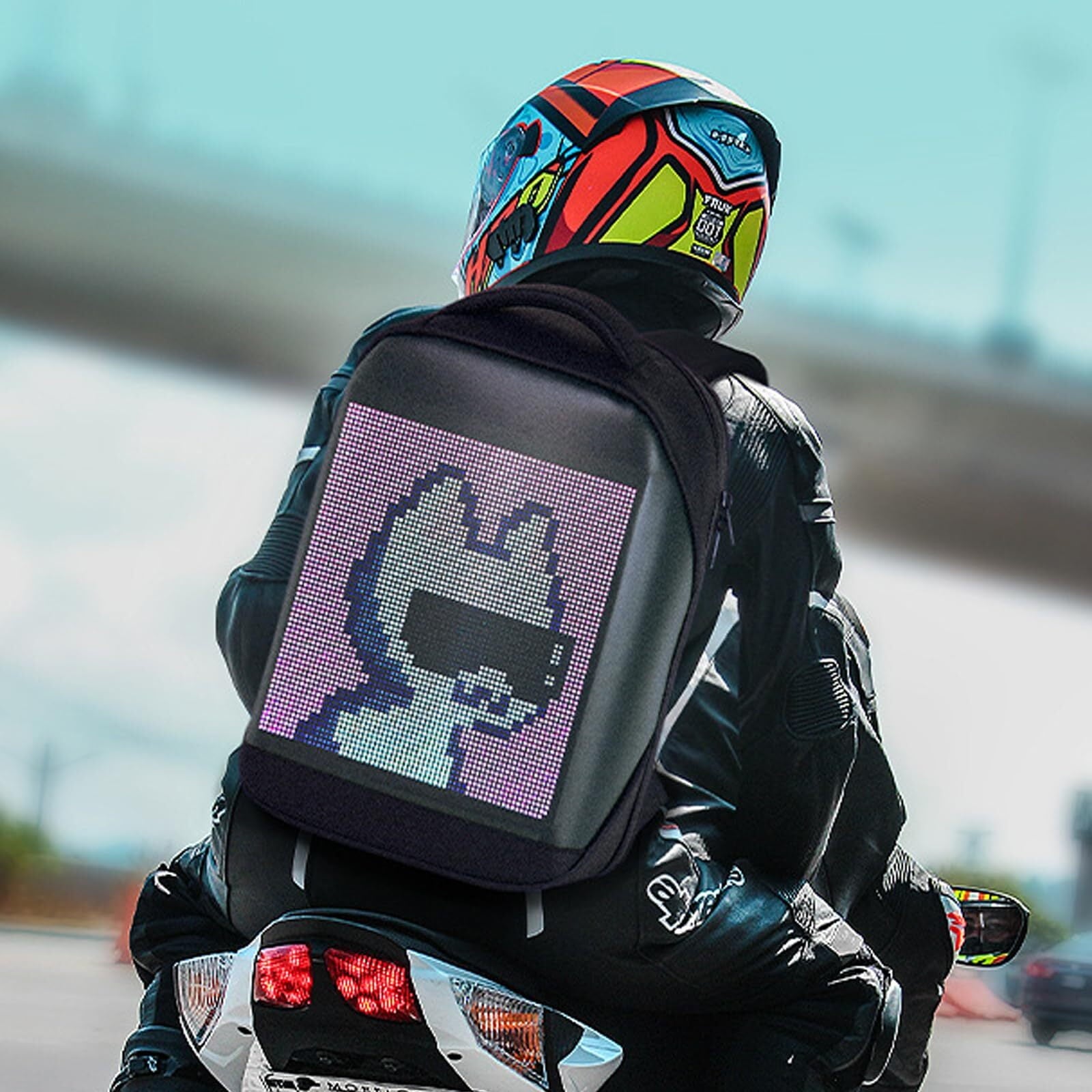 Revolutionary 16-Inch LED Motorcycle Backpack with Customizable Full-Color Display – Waterproof & Stylish for All Your Adventures