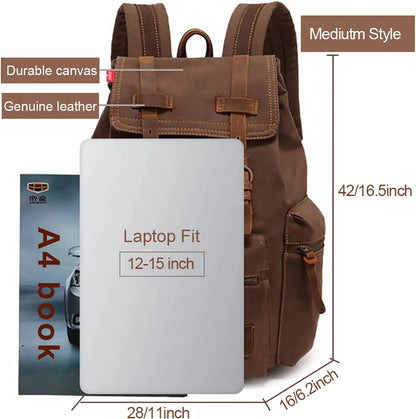 High Capacity Canvas Vintage Backpack 30L - Laptop Compartment, Unisex