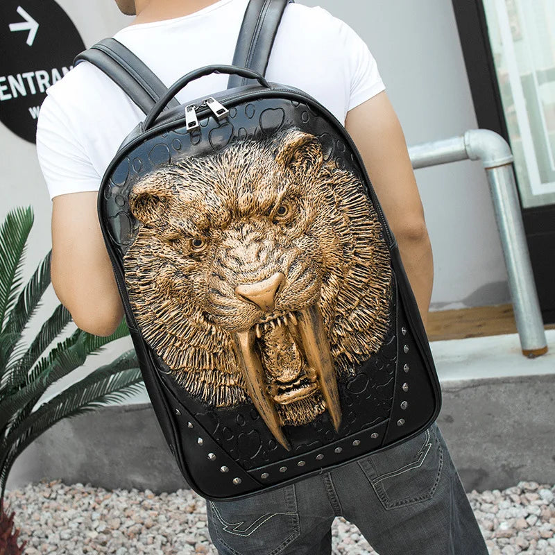 Stylish Panther Head Embossed Punk Rock Backpack for Men and Women - Perfect for Travel, School and Everyday Use