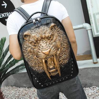 Stylish Panther Head Embossed Punk Rock Backpack for Men and Women - Perfect for Travel, School and Everyday Use