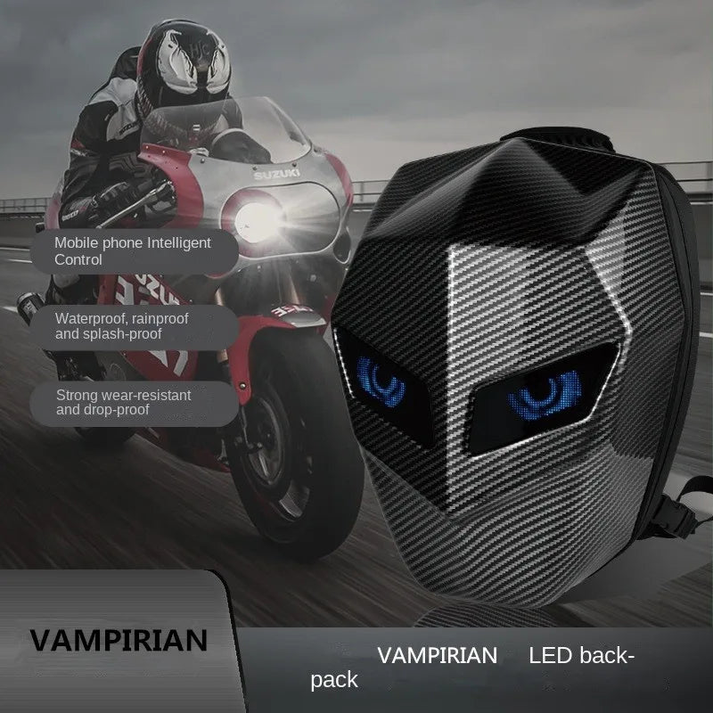 Revolutionary Rider Motorcycle LED Backpack with Bluetooth and Carbon Fiber Design - Perfect for School and Riding Adventures
