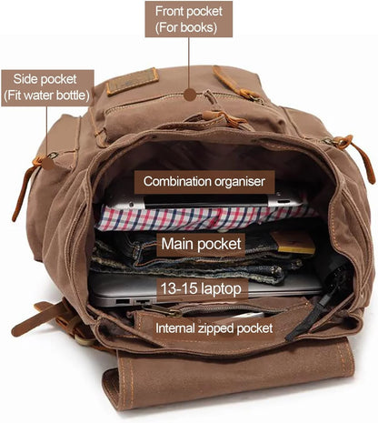 High Capacity Canvas Vintage Backpack 30L - Laptop Compartment, Unisex