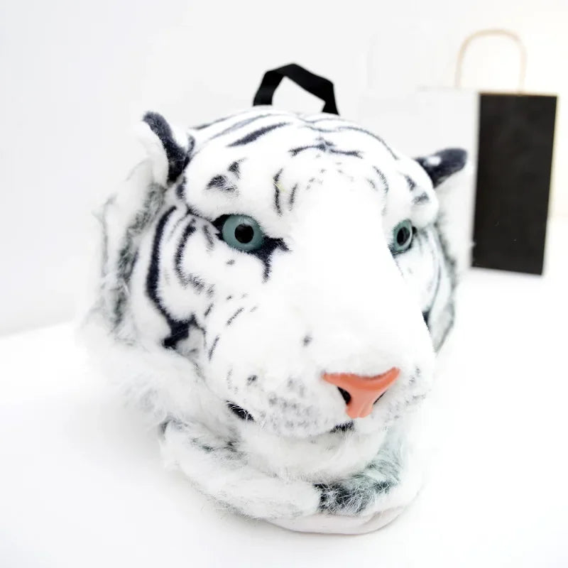 Adorable 3D Animal Design Backpack for Girls - Tiger, Lion, Leopard, and Panda Fur School Bags with Chain Clutch and Crossbody Style