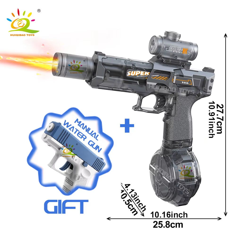 Experience Thrilling Water Battles with the HUIQIBAO Fully Automatic Electric Pulse Water Gun Featuring Stunning Flame Sensor Light - Perfect for Adults and Older Kids!