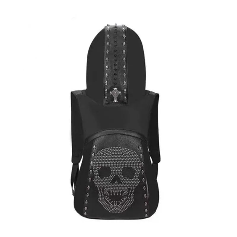 Elevate Your Style with the 3D Skull Leather Backpack - Unique Rivets and Hood Cap Design for Fashion-Forward Individuals
