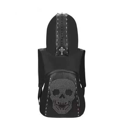 Elevate Your Style with the 3D Skull Leather Backpack - Unique Rivets and Hood Cap Design for Fashion-Forward Individuals