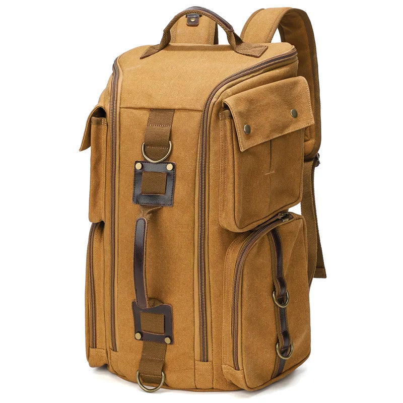 Stylish Vintage Leather 16-Inch Laptop Backpack - Durable Waxed Canvas Rucksack for Travel and Daily Use