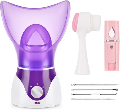 Revitalize Your Skin with Our Portable Facial Steamer & Nano Mister Set - Includes Blackhead Remover Kit & Brush for Deep Cleansing and Hydration