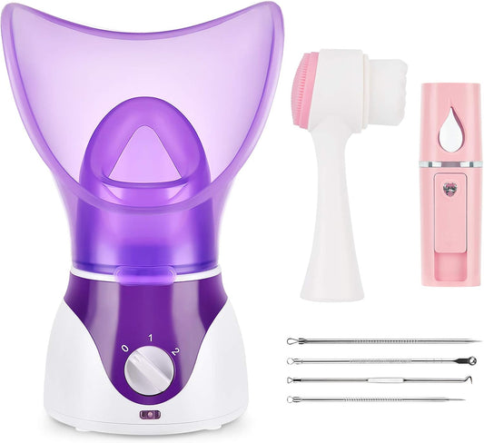 Revitalize Your Skin with Our Portable Facial Steamer & Nano Mister Set - Includes Blackhead Remover Kit & Brush for Deep Cleansing and Hydration
