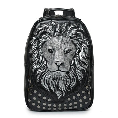 Stylish 3D Embossed Lion Head PU Leather Backpack - Perfect for School and Everyday Use