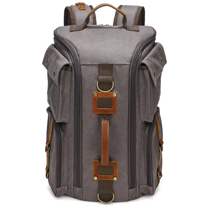 Stylish Vintage Leather 16-Inch Laptop Backpack - Durable Waxed Canvas Rucksack for Travel and Daily Use