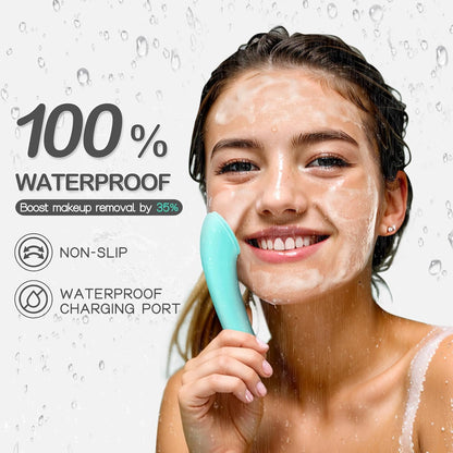 Revitalize Your Skin with the Silicone Face Scrubber: Rechargeable Facial Cleansing Brush with Heat Massage and Vibrating Exfoliation for Deep Cleanse - Waterproof Design for Men and Women in Vibrant Green