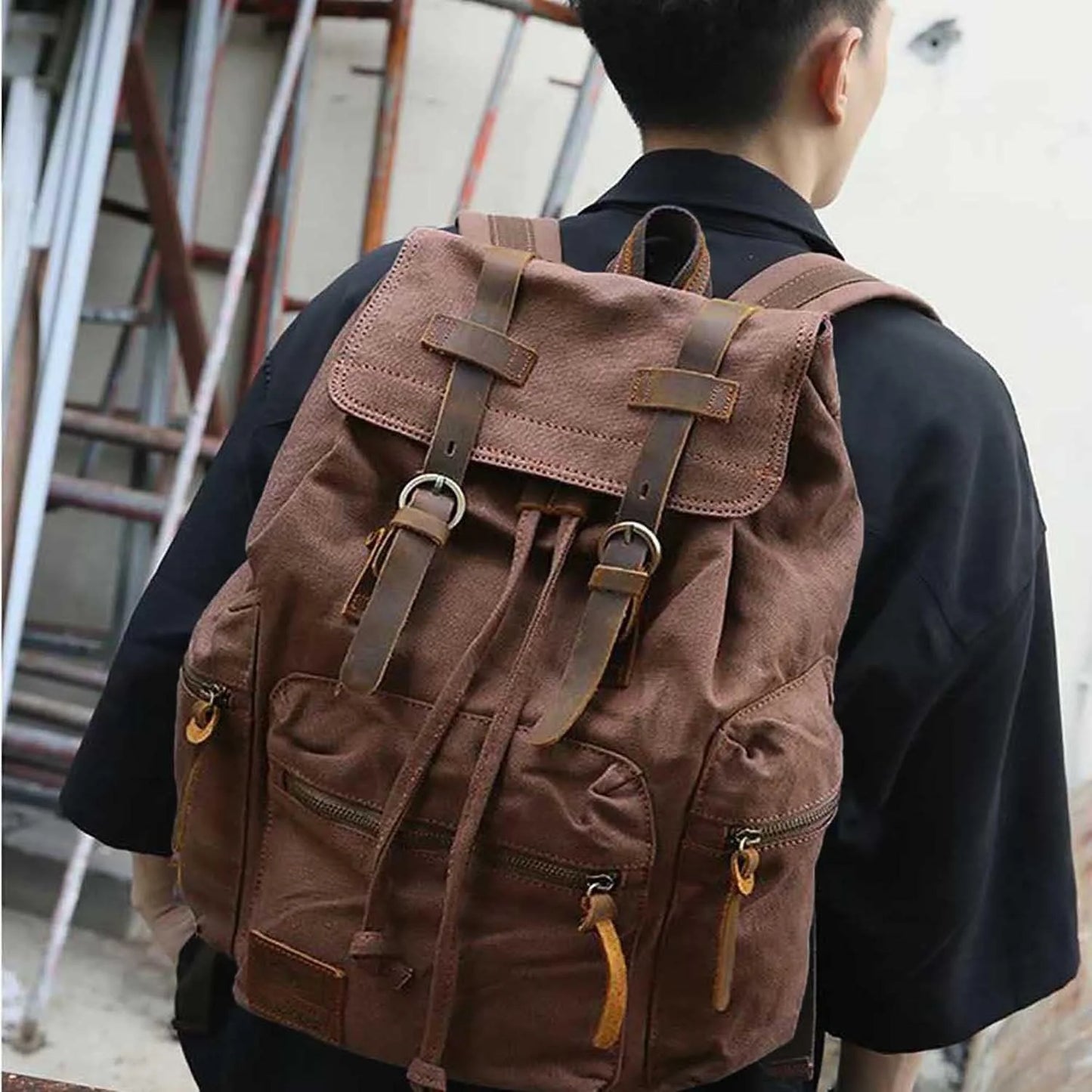High Capacity Canvas Vintage Backpack 30L - Laptop Compartment, Unisex
