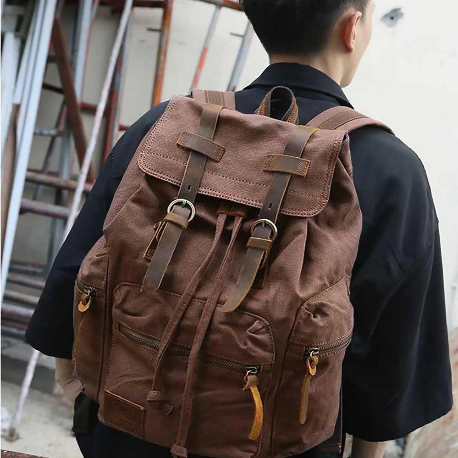 High Capacity Canvas Vintage Backpack 30L - Laptop Compartment, Unisex