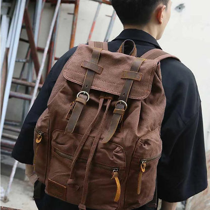 High Capacity Canvas Vintage Backpack 30L - Laptop Compartment, Unisex