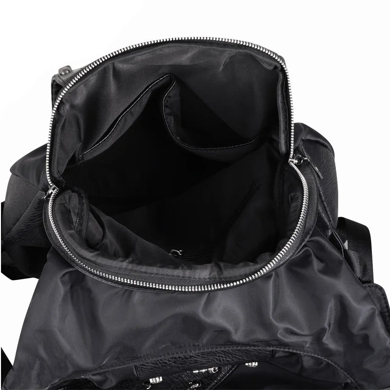 Gothic Steampunk Skull Backpack - Fashion Black School Bag with Rivets and Hip-Hop Style Hat