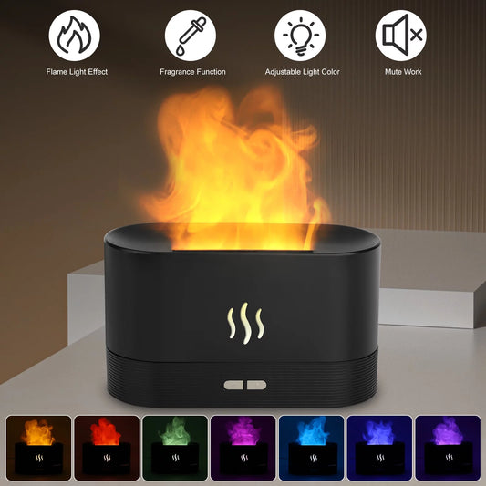 Transform Your Space with the 180ml Ultrasonic Aroma Mist Diffuser - Black with Mesmerizing LED Flame Effect