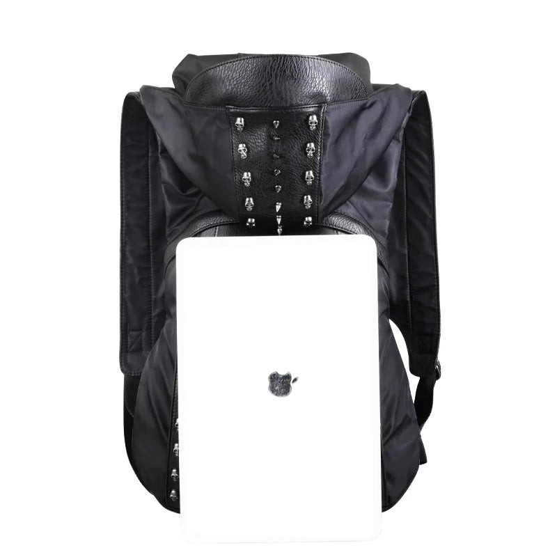 Gothic Steampunk Skull Backpack - Fashion Black School Bag with Rivets and Hip-Hop Style Hat