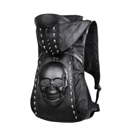 Gothic Steampunk Skull Backpack - Fashion Black School Bag with Rivets and Hip-Hop Style Hat