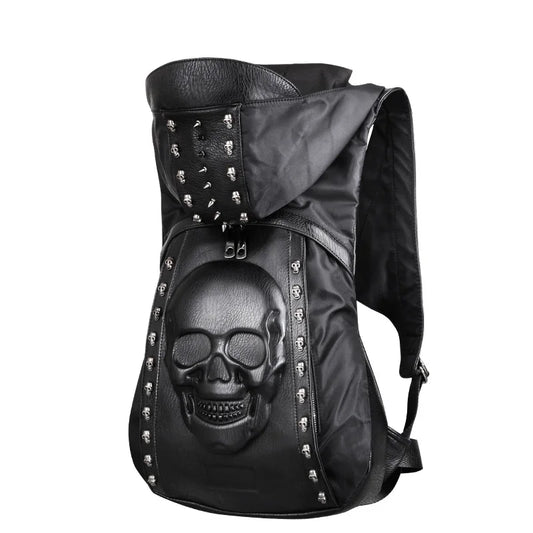 Gothic Steampunk Skull Backpack - Fashion Black School Bag with Rivets and Hip-Hop Style Hat