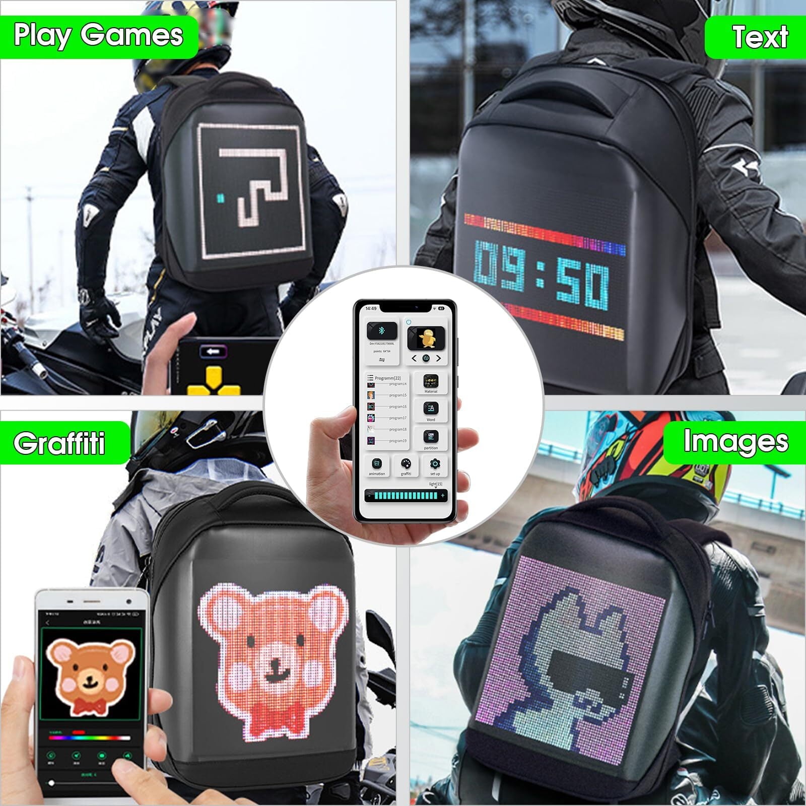 Revolutionary 16-Inch LED Motorcycle Backpack with Customizable Full-Color Display – Waterproof & Stylish for All Your Adventures