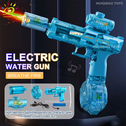 Experience Thrilling Water Battles with the HUIQIBAO Fully Automatic Electric Pulse Water Gun Featuring Stunning Flame Sensor Light - Perfect for Adults and Older Kids!
