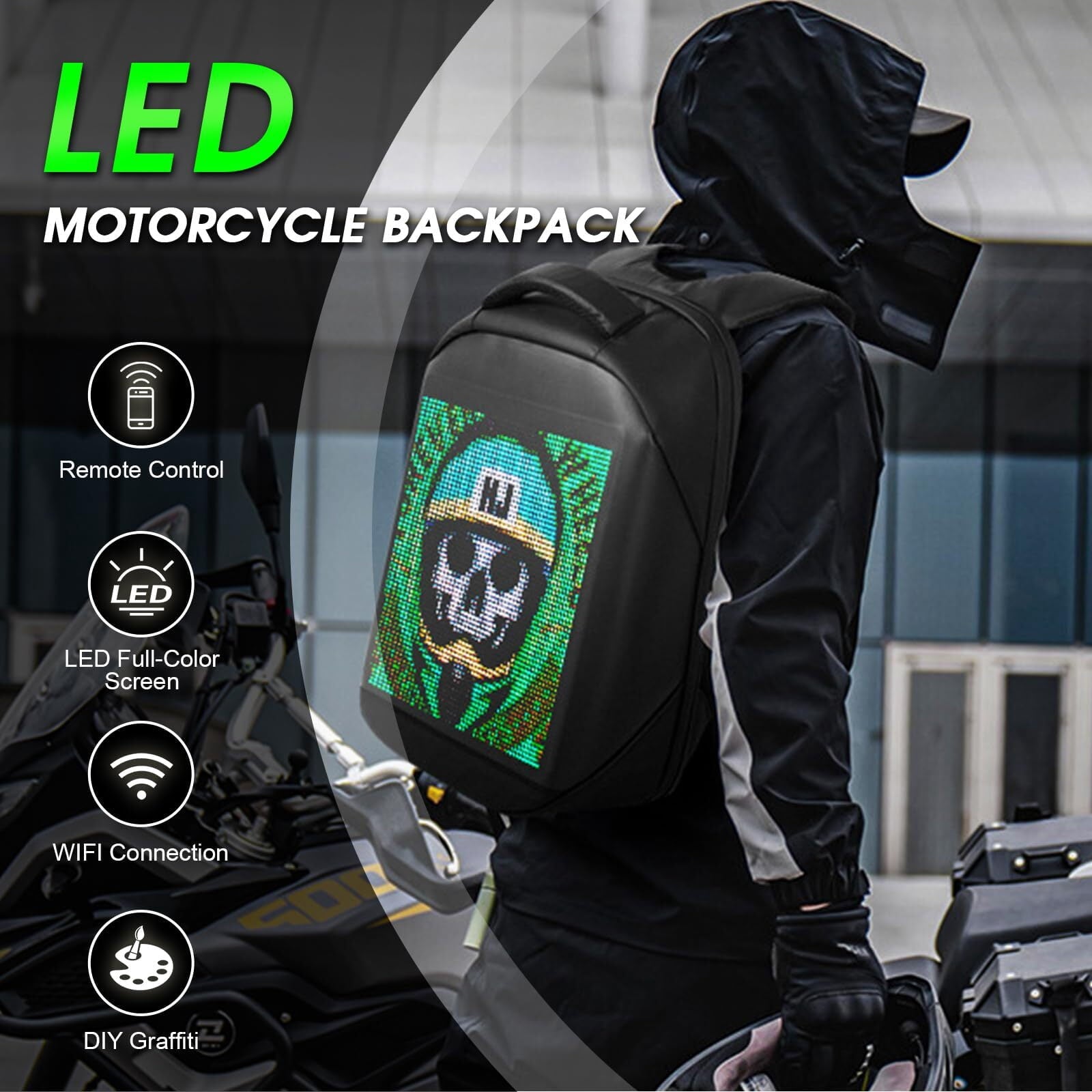 Revolutionary 16-Inch LED Motorcycle Backpack with Customizable Full-Color Display – Waterproof & Stylish for All Your Adventures