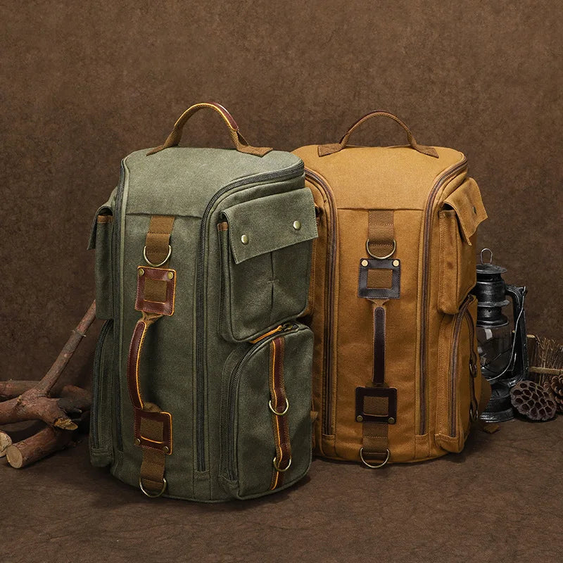 Stylish Vintage Leather 16-Inch Laptop Backpack - Durable Waxed Canvas Rucksack for Travel and Daily Use