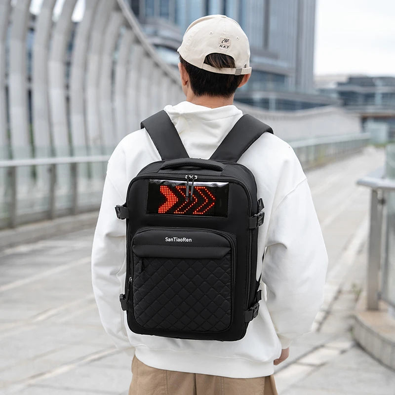 Versatile Fitness & Outdoor Backpack - Large Capacity Laptop Bag with Layered Storage and Light-Up Features