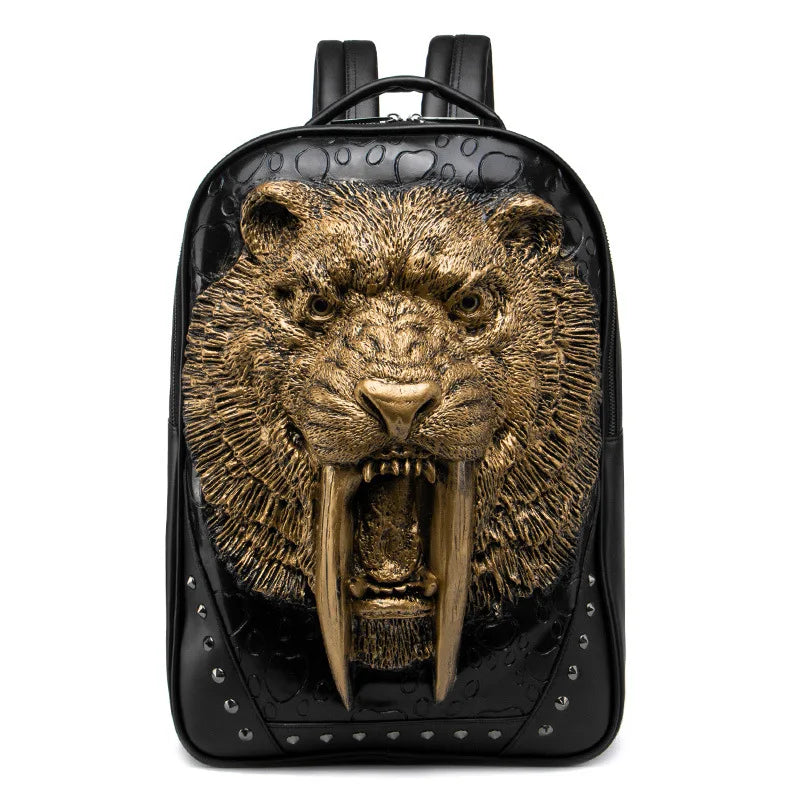 Stylish Panther Head Embossed Punk Rock Backpack for Men and Women - Perfect for Travel, School and Everyday Use