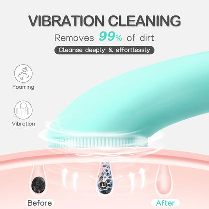Revitalize Your Skin with the Silicone Face Scrubber: Rechargeable Facial Cleansing Brush with Heat Massage and Vibrating Exfoliation for Deep Cleanse - Waterproof Design for Men and Women in Vibrant Green