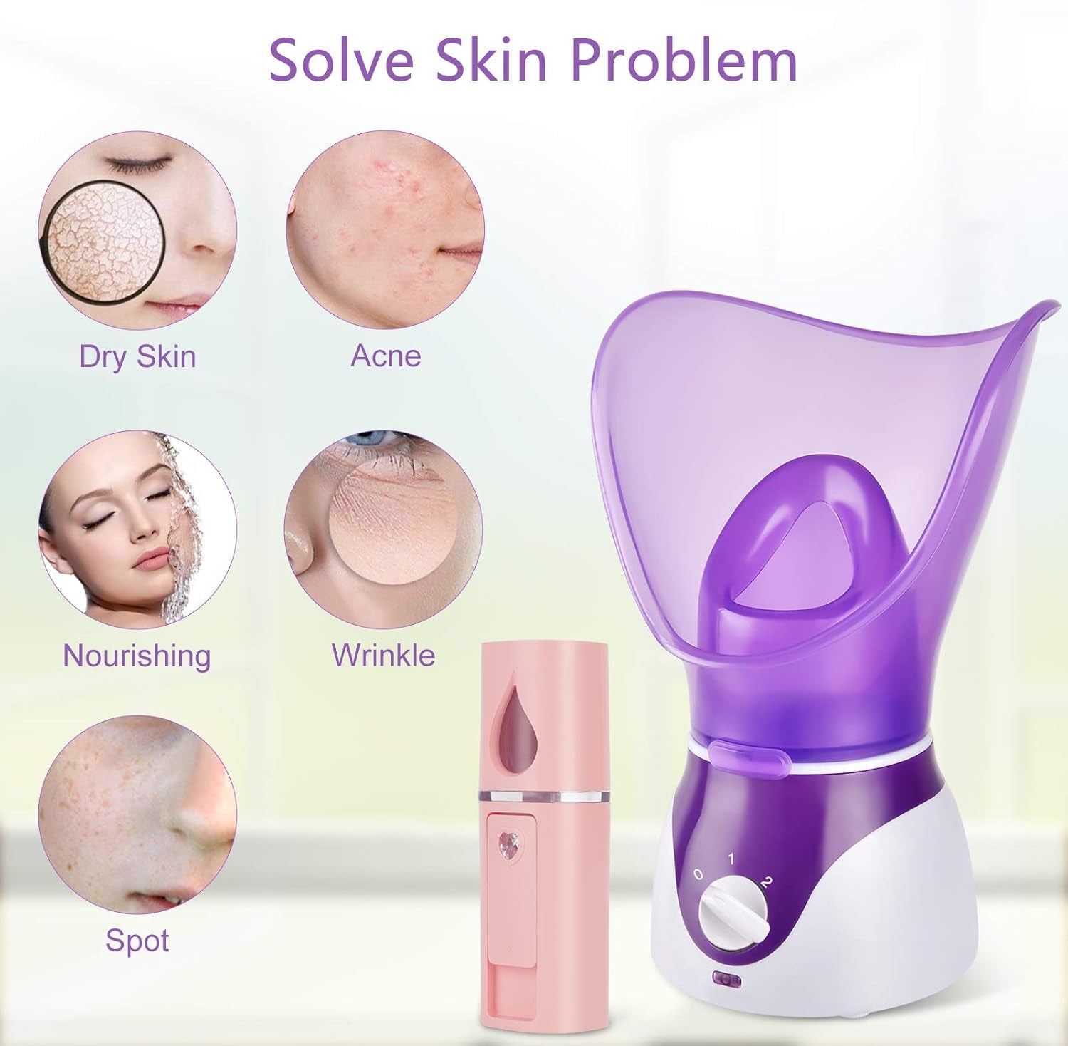 Revitalize Your Skin with Our Portable Facial Steamer & Nano Mister Set - Includes Blackhead Remover Kit & Brush for Deep Cleansing and Hydration