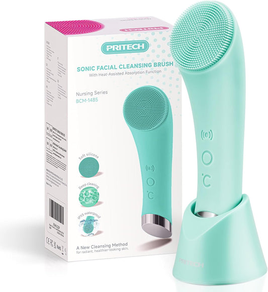 Revitalize Your Skin with the Silicone Face Scrubber: Rechargeable Facial Cleansing Brush with Heat Massage and Vibrating Exfoliation for Deep Cleanse - Waterproof Design for Men and Women in Vibrant Green