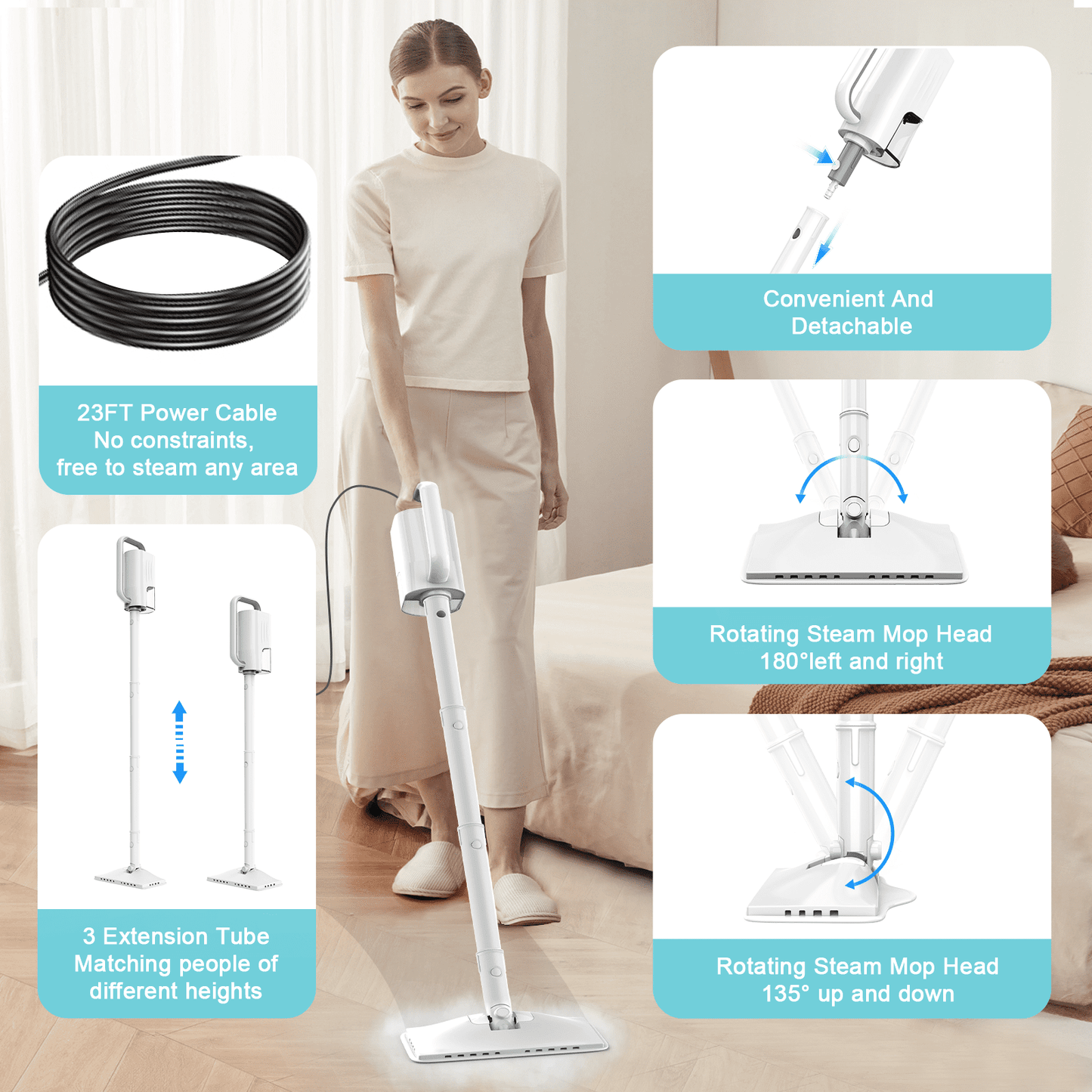 Effortless Cleaning with the ONSON 6-in-1 Detachable Handheld Steam Mop – Perfect for Hard Floors and Carpets!