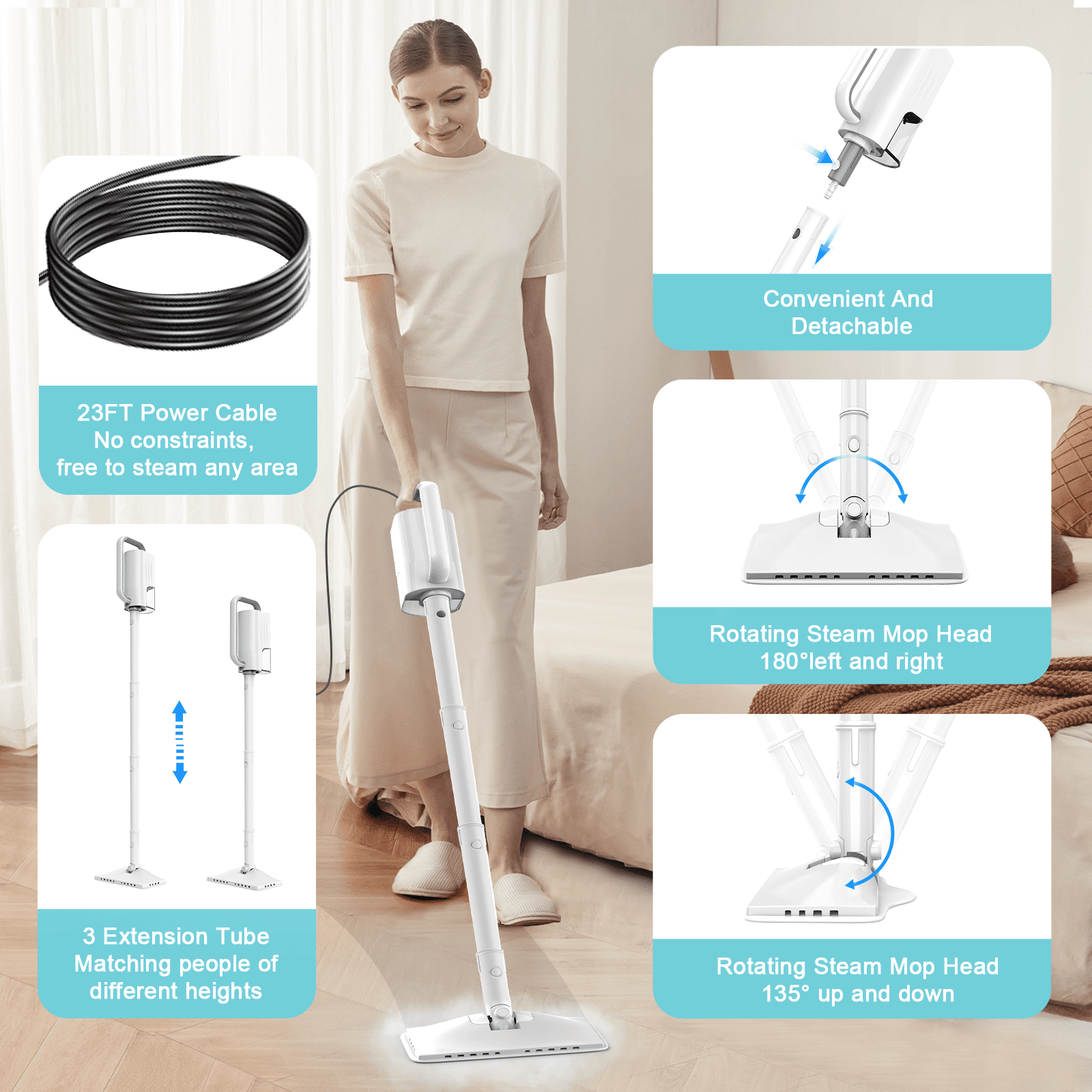 Effortless Cleaning with the ONSON 6-in-1 Detachable Handheld Steam Mop – Perfect for Hard Floors and Carpets!