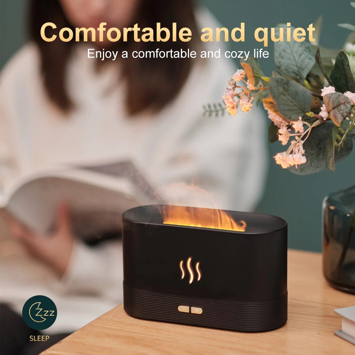 Humidifier,Ultrasonic Cool Mist Humidifier with 7 Colors Flame Lights,Essential Oil Diffuser,For Room,White