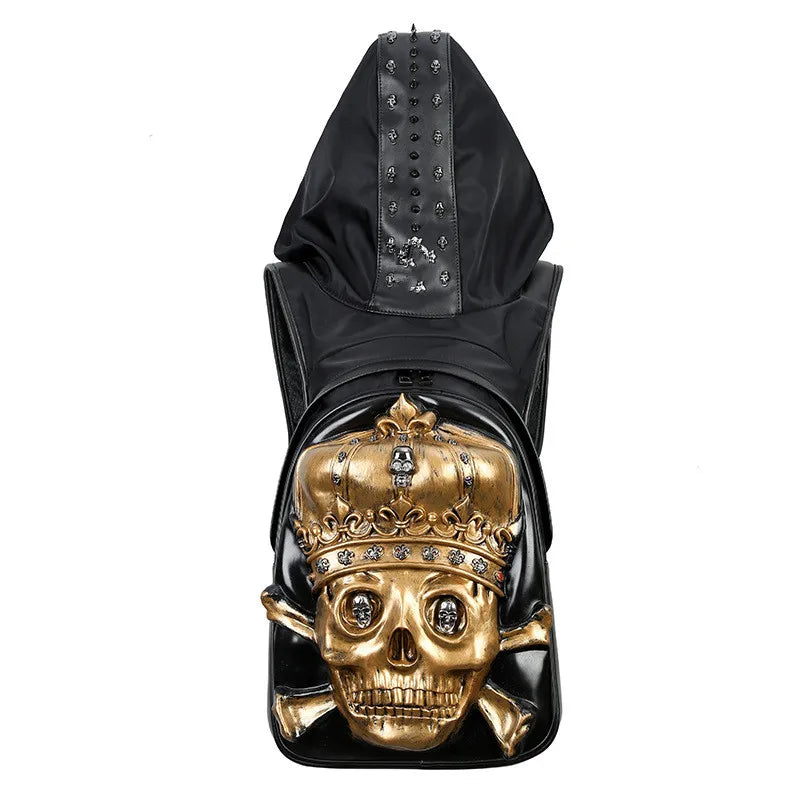 Unleash Your Style with the 3D Skull Crown Embossed PU Leather Backpack – Perfect for Travel and Everyday Use!