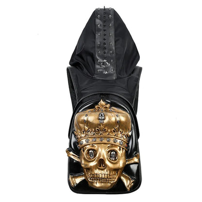 Unleash Your Style with the 3D Skull Crown Embossed PU Leather Backpack – Perfect for Travel and Everyday Use!