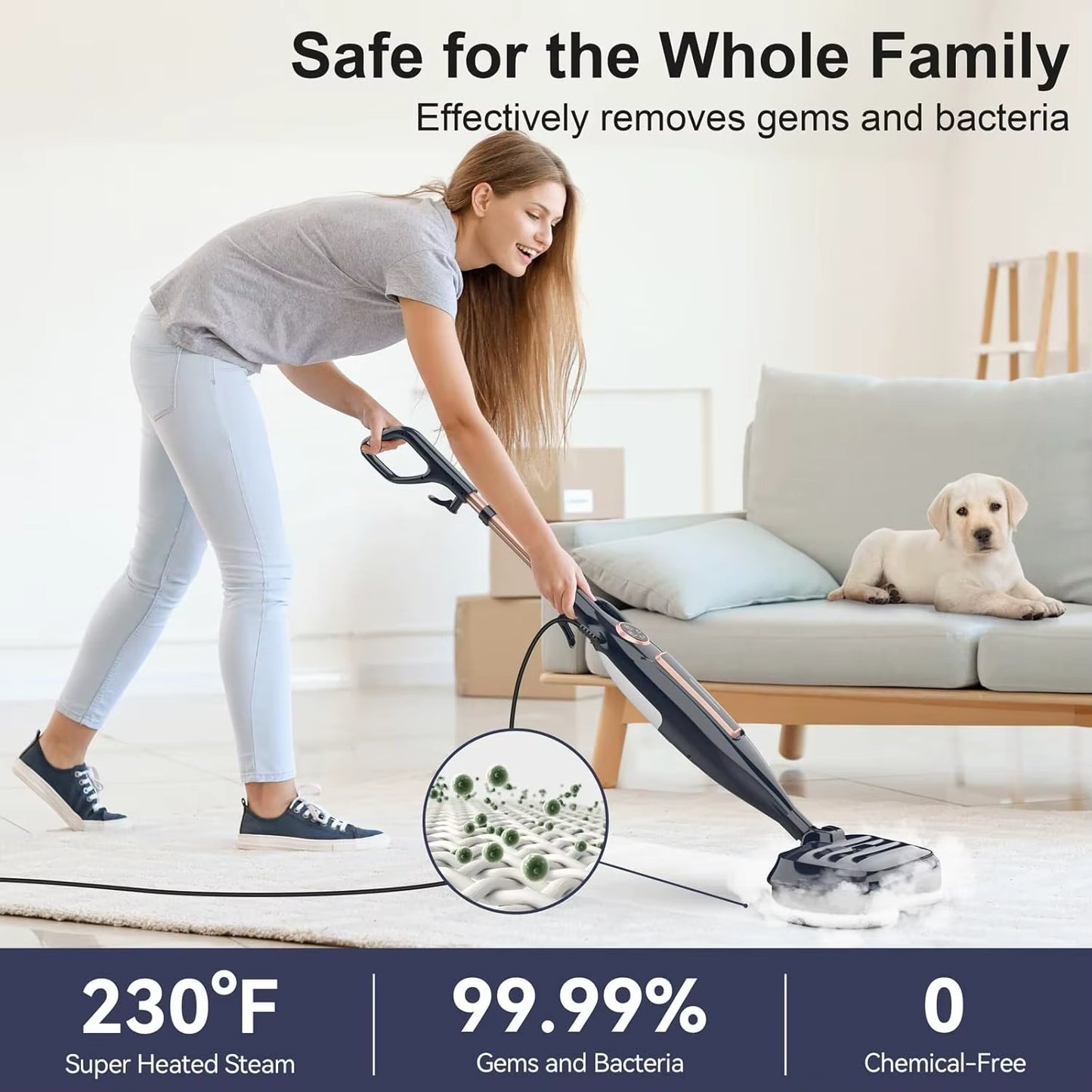 Revolutionary 10-in-1 Steam Mop Cleaner with Rotating Mop Pad - 1300W Powerful Floor Steamer for Effortless Home Cleaning