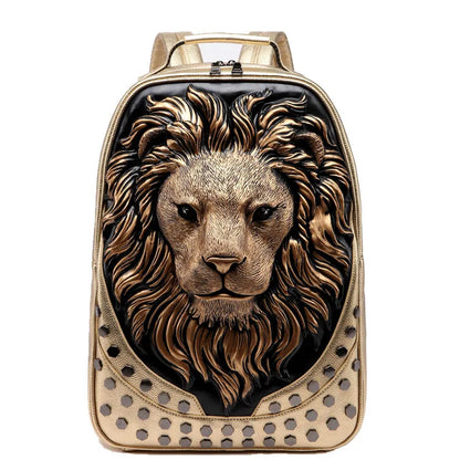 Stylish 3D Embossed Lion Head PU Leather Backpack - Perfect for School and Everyday Use