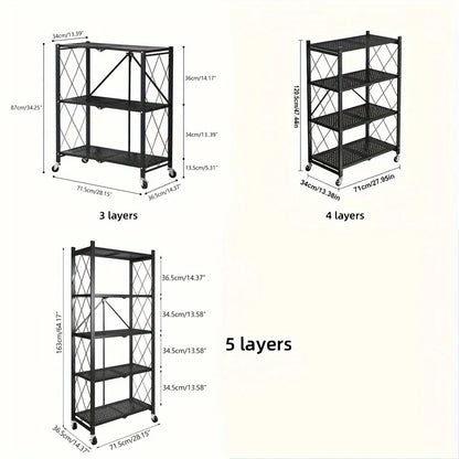Maximize Your Space with Our 3/4/5-Layer Heavy-Duty Foldable Metal Storage Rack on Wheels – Perfect for Garage and Kitchen Organization!