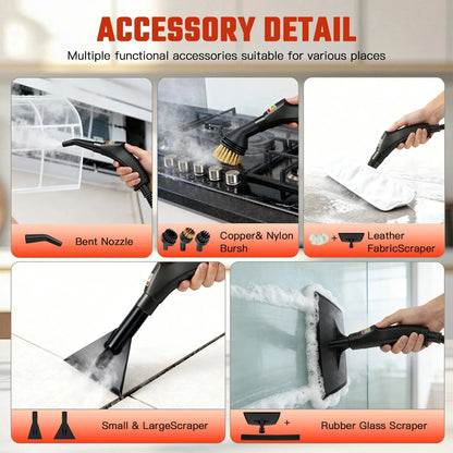 Powerful 2500W High-Temperature Handheld Steam Cleaner - Fast Heating, Multiple Accessories, Perfect for All Surfaces!
