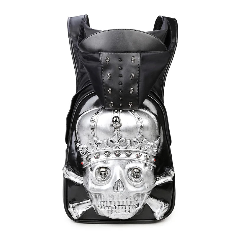 Unleash Your Style with the 3D Skull Crown Embossed PU Leather Backpack – Perfect for Travel and Everyday Use!