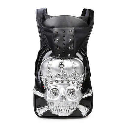 Unleash Your Style with the 3D Skull Crown Embossed PU Leather Backpack – Perfect for Travel and Everyday Use!